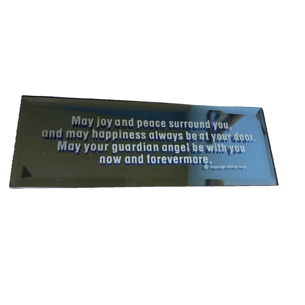 Beveled Mirror Peace Joy Happiness Guardian Angel Plaque Blue 7x2